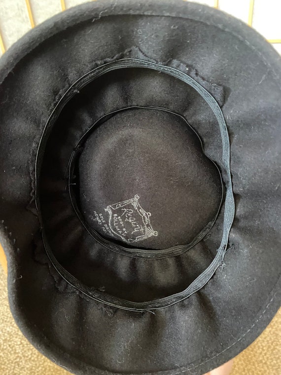 Vintage 1949’s black wool felt scrunch hat with b… - image 5