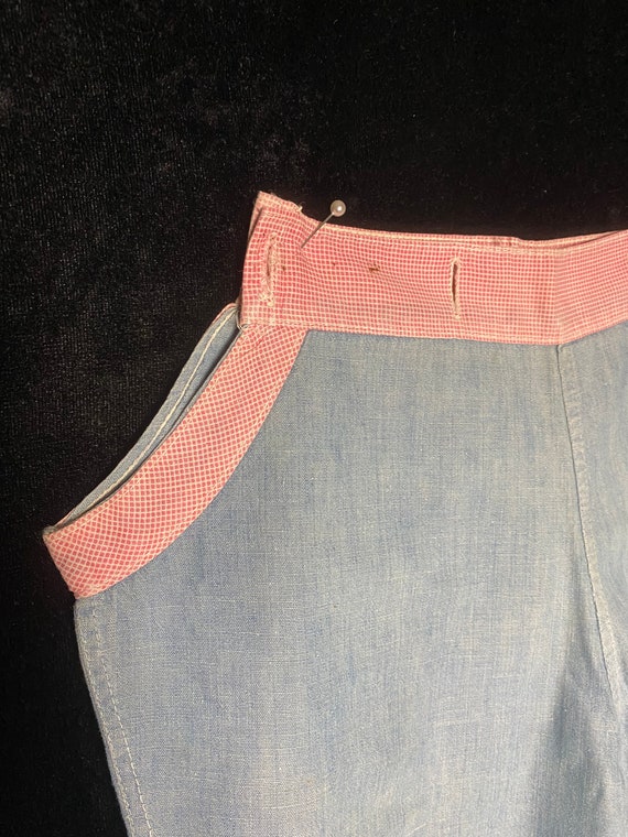 Vintage 1930’s blue cotton baby pants with red an… - image 2