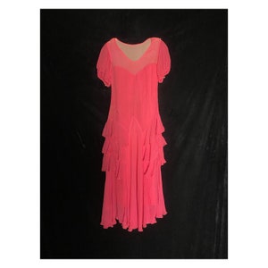 Vintage 1930s hot pink silk sheer chiffon dress with ruffle skirt, size xxs image 1