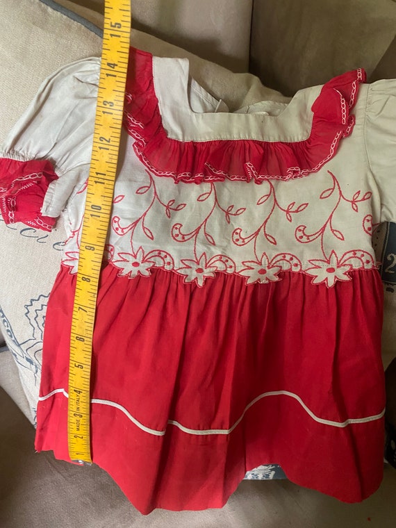 Vintage 1950's Red And White Little Girls Dress B… - image 10