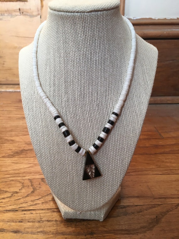 Vintage Black and White Beaded Screw Necklace - image 1
