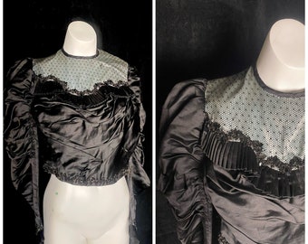 Vintage Edwardian Black and Blue Silk Corset Blouse with Matching Collar