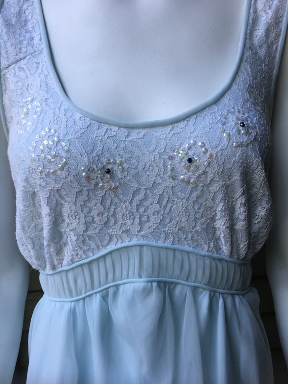 Vintage 1960's Pale Blue Nightie with lace and rh… - image 2