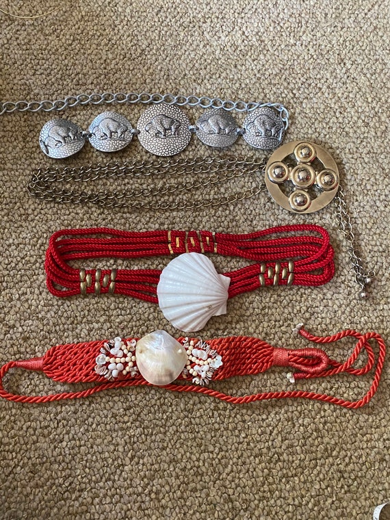 Lot of 1980’s vintage statement belts, red rope se