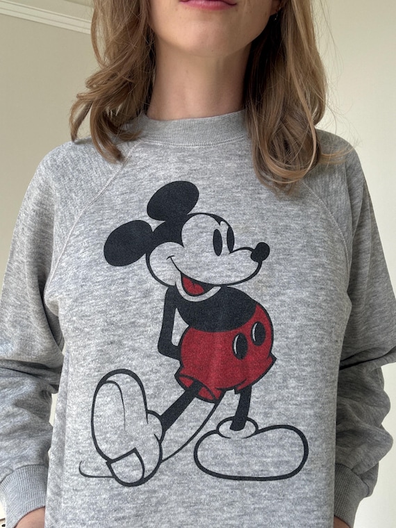 Vintage 1980's Grey Crewneck Mickey Mouse Sweatshirt, Size Large