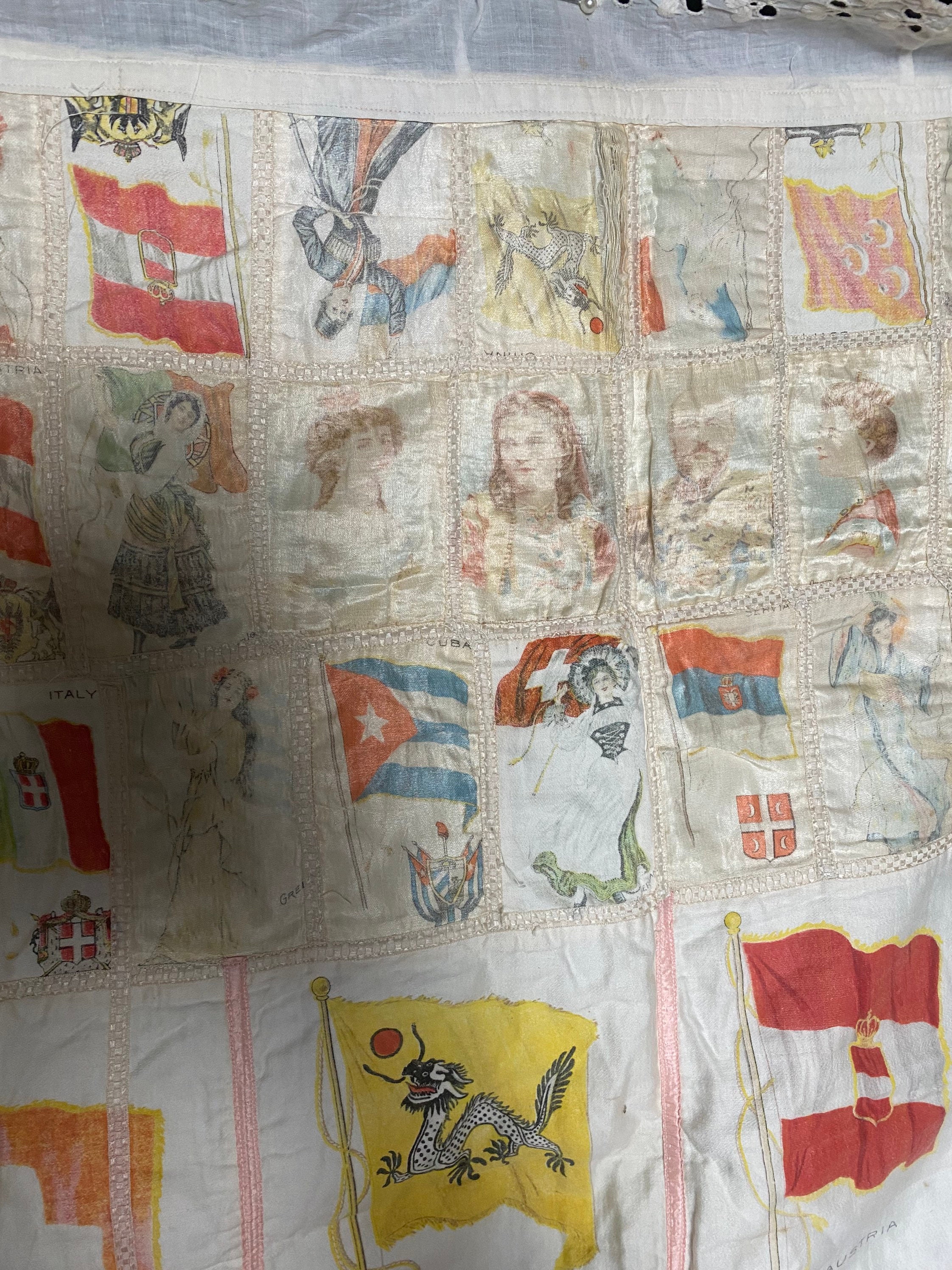Vintage Antique 1920's Cigarette Silks Quilt, Throw Blanket