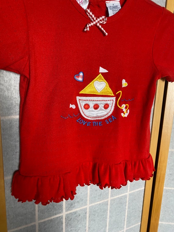 Vintage 1990’s red knit shirt sleeve girls tee wi… - image 2