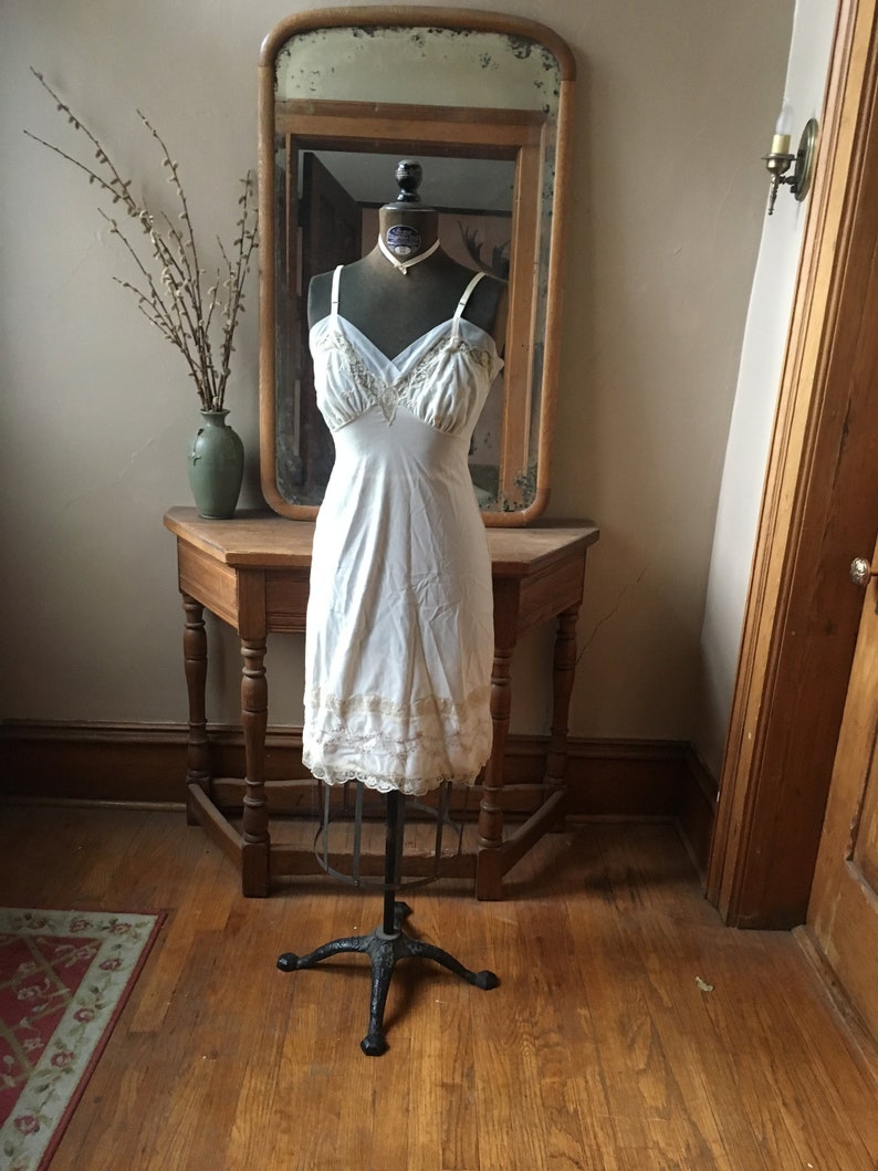 Vintage 1960's Sheer Cream Colored Lingerie, Slip, Nightie, size small image 1