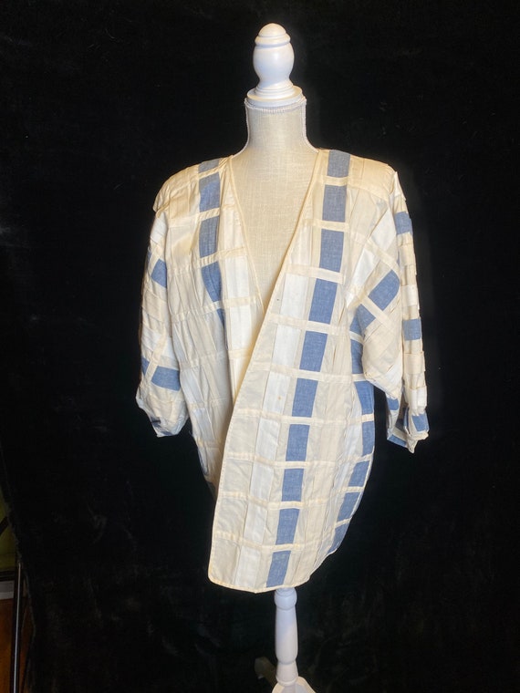 Vintage 1980’s white and blue linen woven strands… - image 2