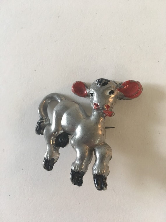 Vintage 1930 1940 silver metal painted sheep calf 