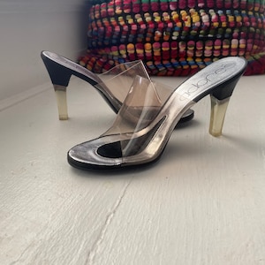 Vintage 1990’s black and clear vinyl slip on heels, size 6