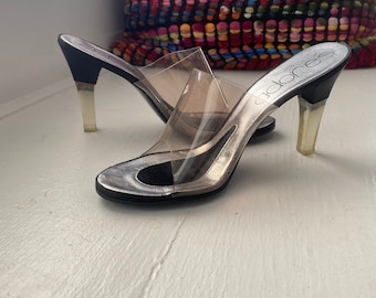 Vintage 1990’s black and clear vinyl slip on heels, size 6