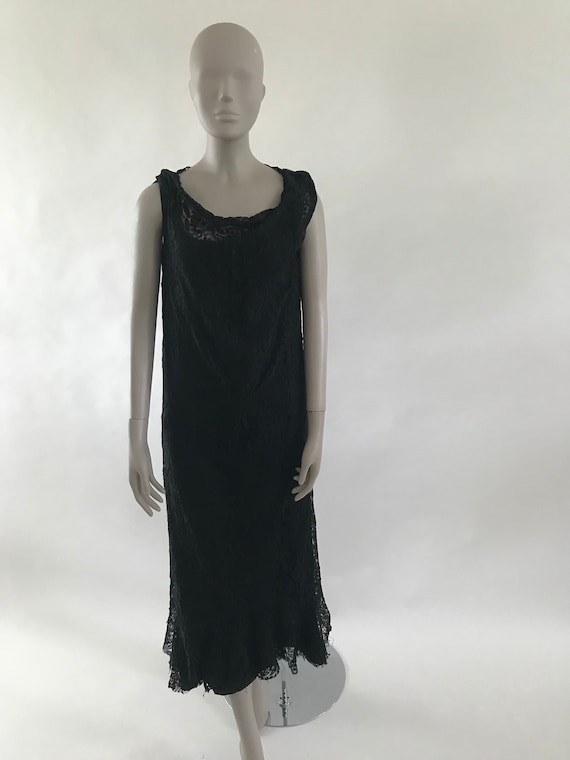 Vintage Late 1920s Early 1930s Black Lace Dress with … - Gem