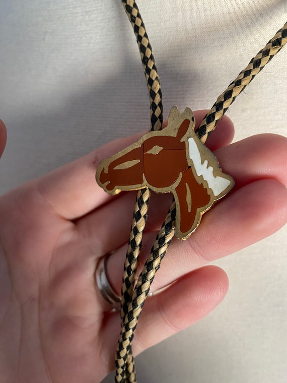 Vintage 1980’s brown horse bolo tie with black an… - image 2