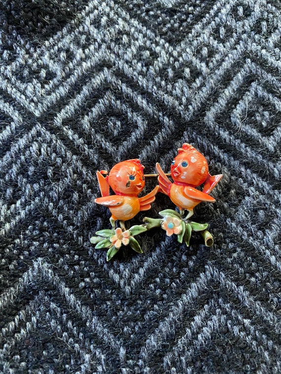 Vintage RARE Enamel Orange HAR Love Birds Brooch - Etsy