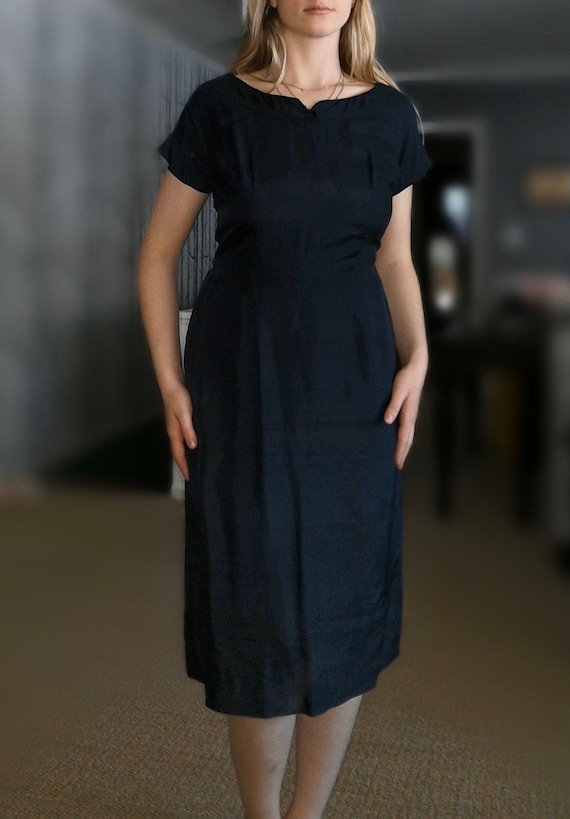 Vintage 1940'S 1950'S Navy Blue Dress By Nelson Ca