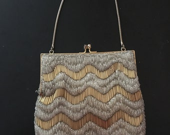 Vintage Gold and Silver Beaded Handbag