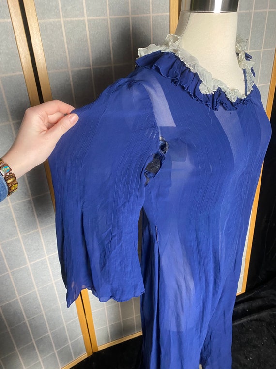 Vintage 1930’s 1940’s blue sheer silk long sleeve… - image 3
