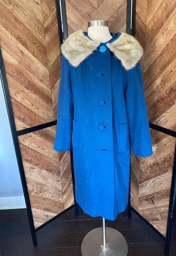 Vintage 1960’s blue coat with gray mink fur collar