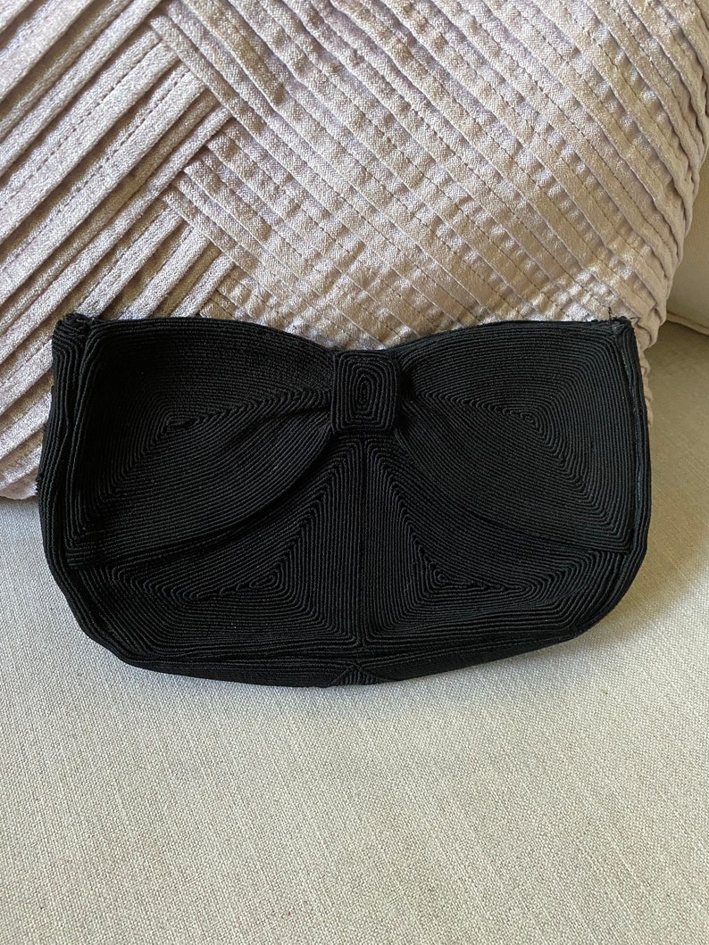 Vintage 1940's Black Cord Clutch Purse image 1