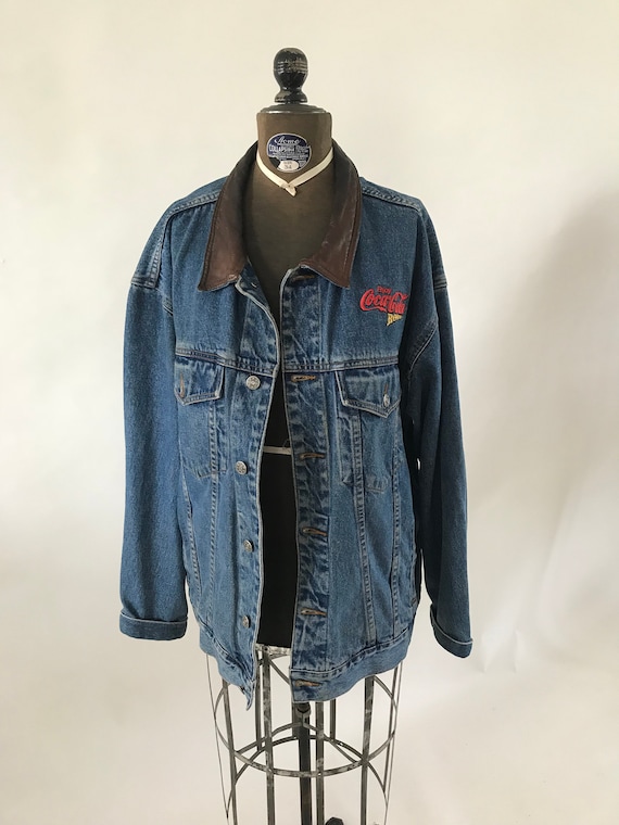Vintage 1990s Coca Cola Rodeo Denim Jacket With Pockets and Metal Button Front Closure Leather Collar. Etsy Ireland