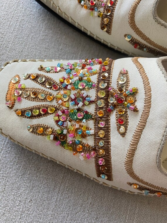 Vintage 1990's Cream White Rainbow Beaded Mules, … - image 4