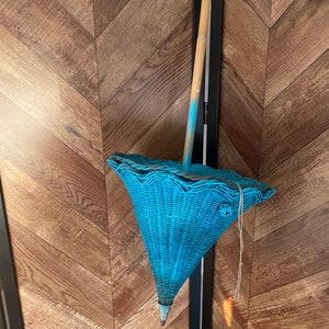 Vintage antique 1920s blue woven umbrella basket image 1