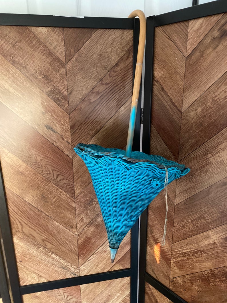 Vintage antique 1920s blue woven umbrella basket image 1