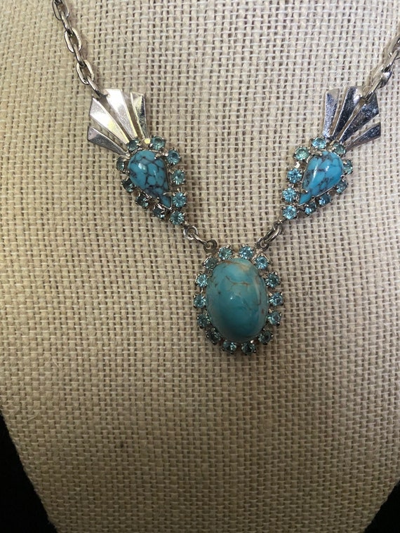 Vintage 1960’s silver and turquoise formal rhines… - image 2