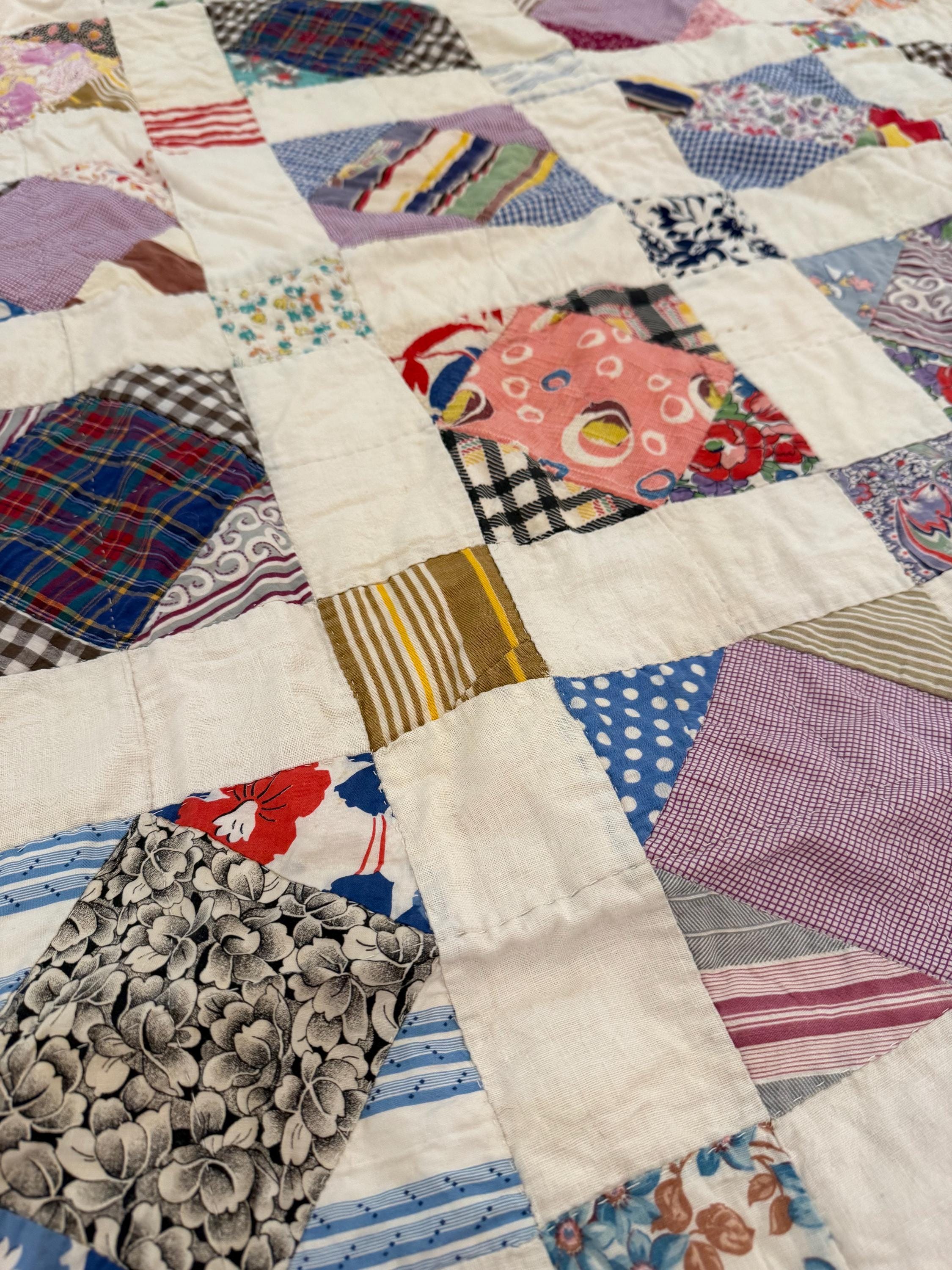 1940年代から1950年代のヴィンテージコットンパッチワークキルト、62 x