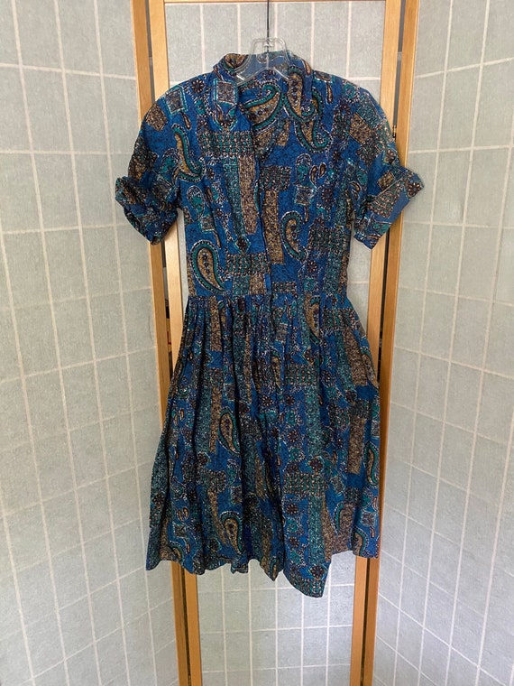 Vintage 1950's Batik Blue Green Yellow Paisley Cot