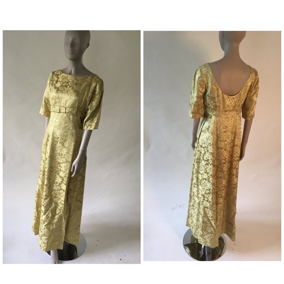 Vintage 1960's Gold Floral Brocade Formal Gown, D… - image 1