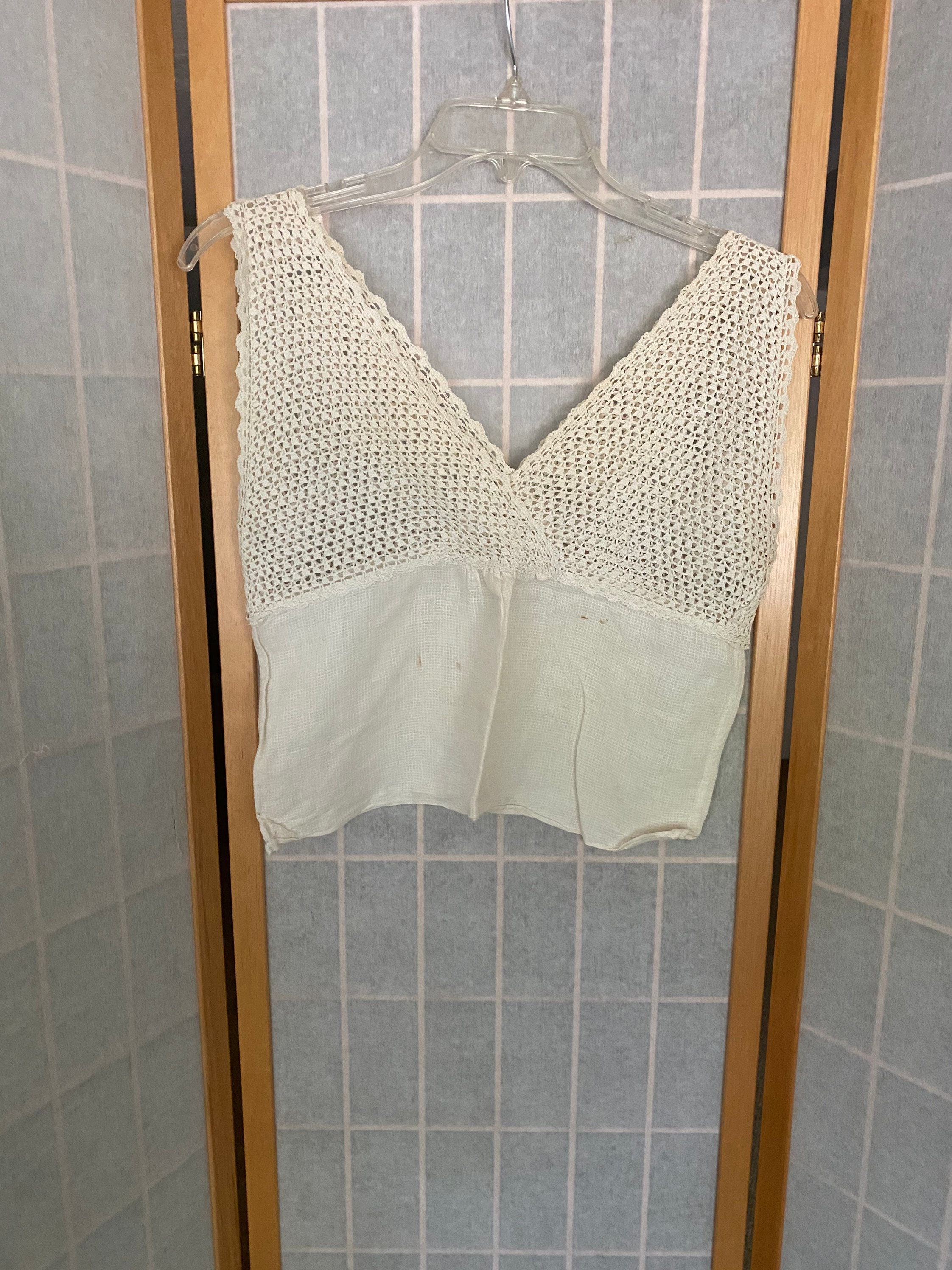 Vintage antique 1900s 1910s white cotton crochet tank top, slip petticoat