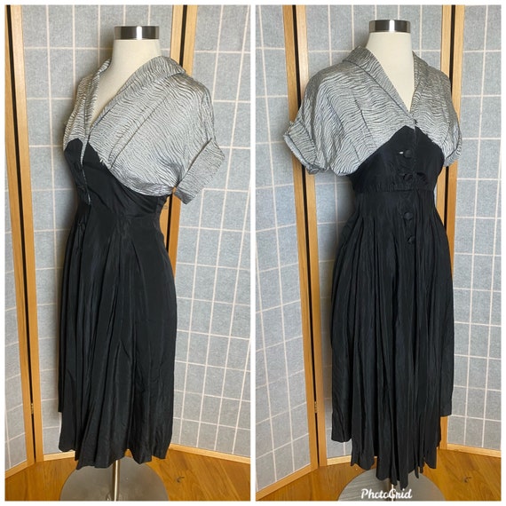 Vintage 1950’s black and metallic silver dress, s… - image 2