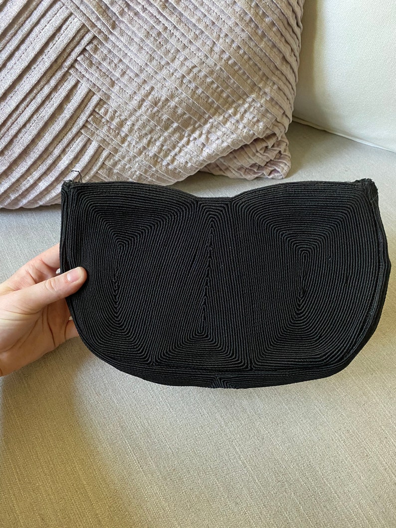 Vintage 1940's Black Cord Clutch Purse image 2