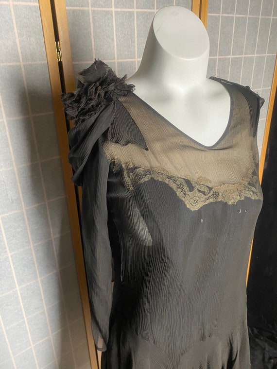 Vintage antique 1920’s sheer black silk flapper d… - image 2