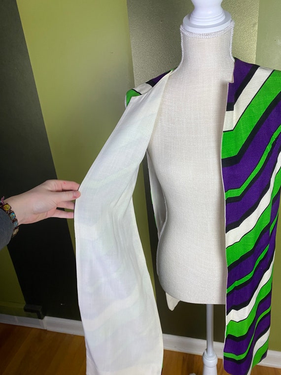 Vintage 1960’s green, purple and white stripe ope… - image 3