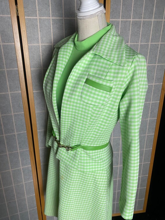 Vintage 1970’s lime green and white houndstooth d… - image 2