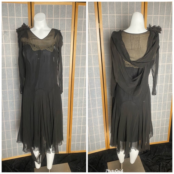 Vintage antique 1920’s sheer black silk flapper d… - image 1