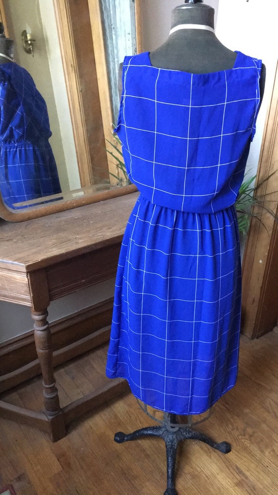 Vintage 1980s Royal Blue Sheer Dress with Subtle … - image 5