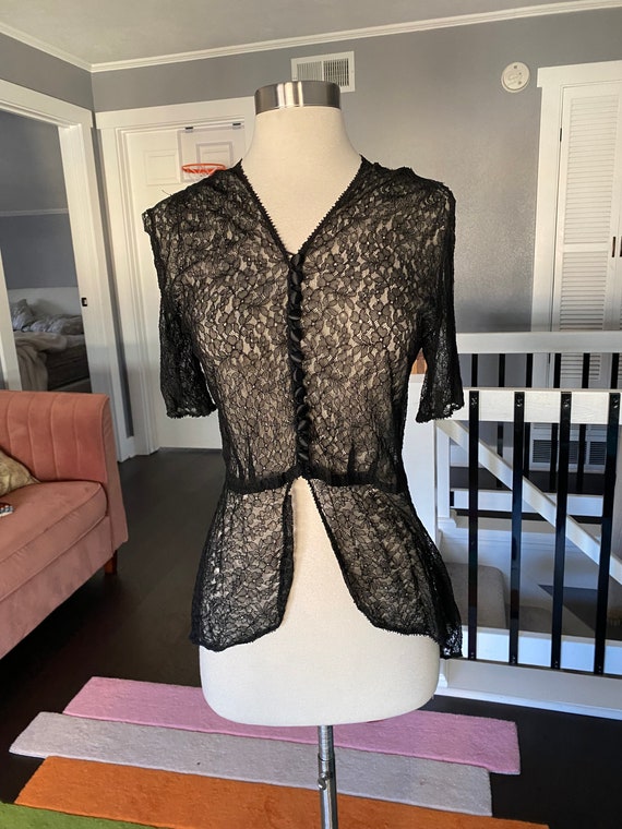 Vintage 1930’s sheer black lace blouse, size small