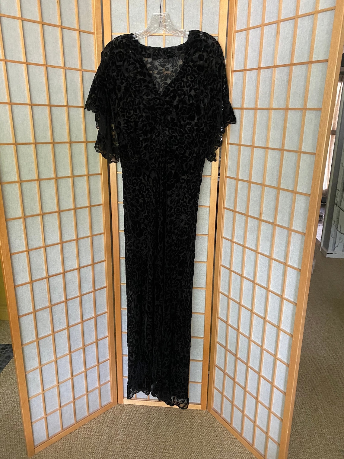 Vintage 1930's Black Semi Sheer Burnout Velvet Floral Sparkle Dress - Etsy