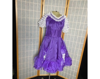 Vintage 1970’s purple and white ruffle lace square dance dress, size large