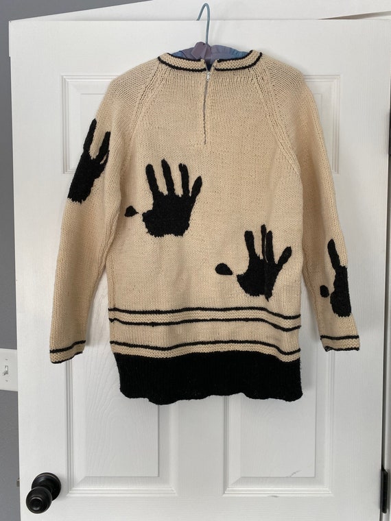 Vintage 1970’s cream and black wool hand print pu… - image 5