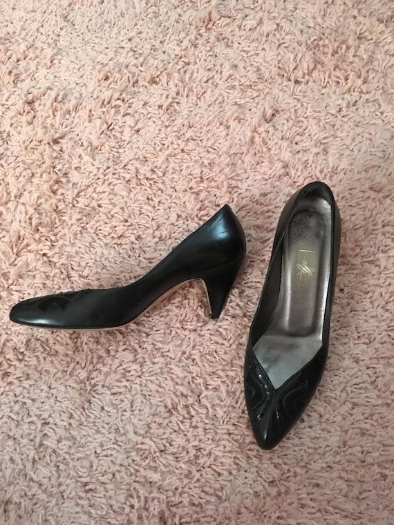 Vintage Black Leather High Heel Shoes Size 6