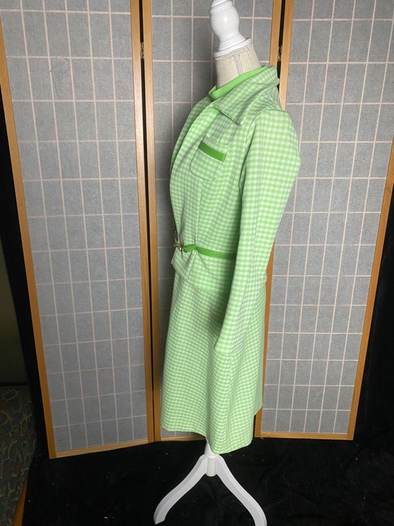 Vintage 1970’s lime green and white houndstooth d… - image 3