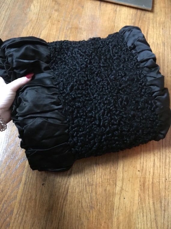 Vintage Black Persian Lamb and Satin Winter Muff - image 2