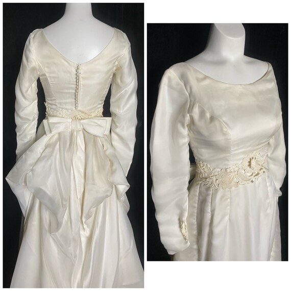 Vintage 1960’s 1970’s cream wedding dress with bi… - image 3
