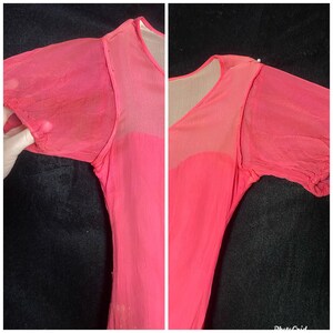 Vintage 1930s hot pink silk sheer chiffon dress with ruffle skirt, size xxs image 4