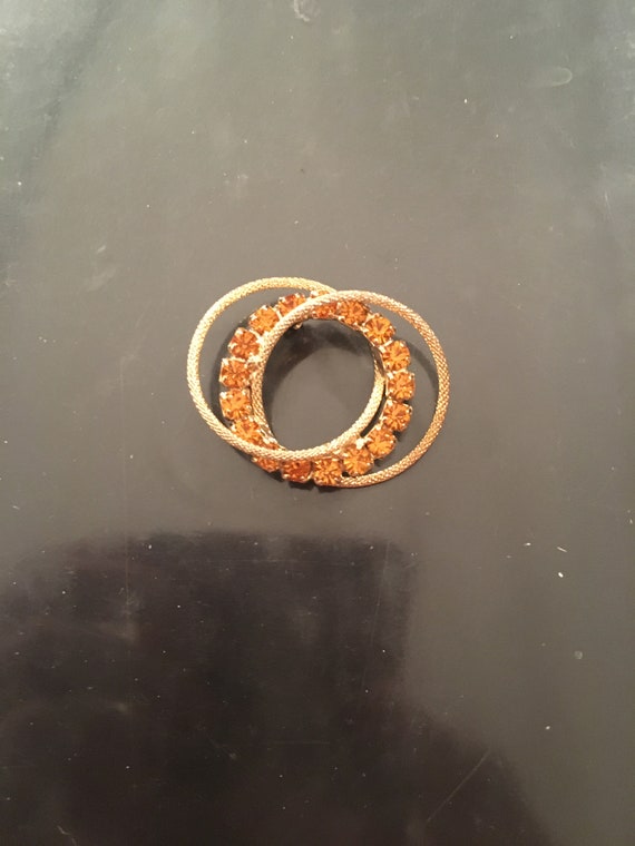 Vintage 1960's Gold and Orange Circle Rhinestone … - image 1